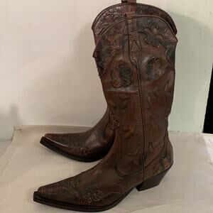 NWOT BARBARA BUCCI  LEATHER COWGIRLS‎ WESTERN BROWN BOOTS SIZE 41 MADE I…